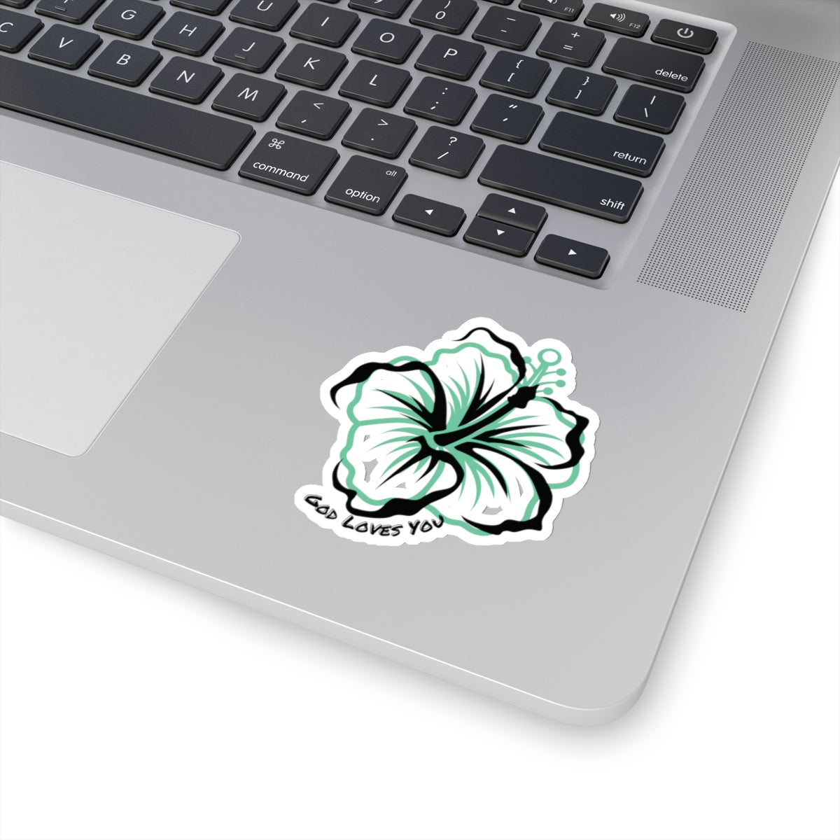 God Loves You Tropical Hibiscus Flower Sticker (Turquoise)