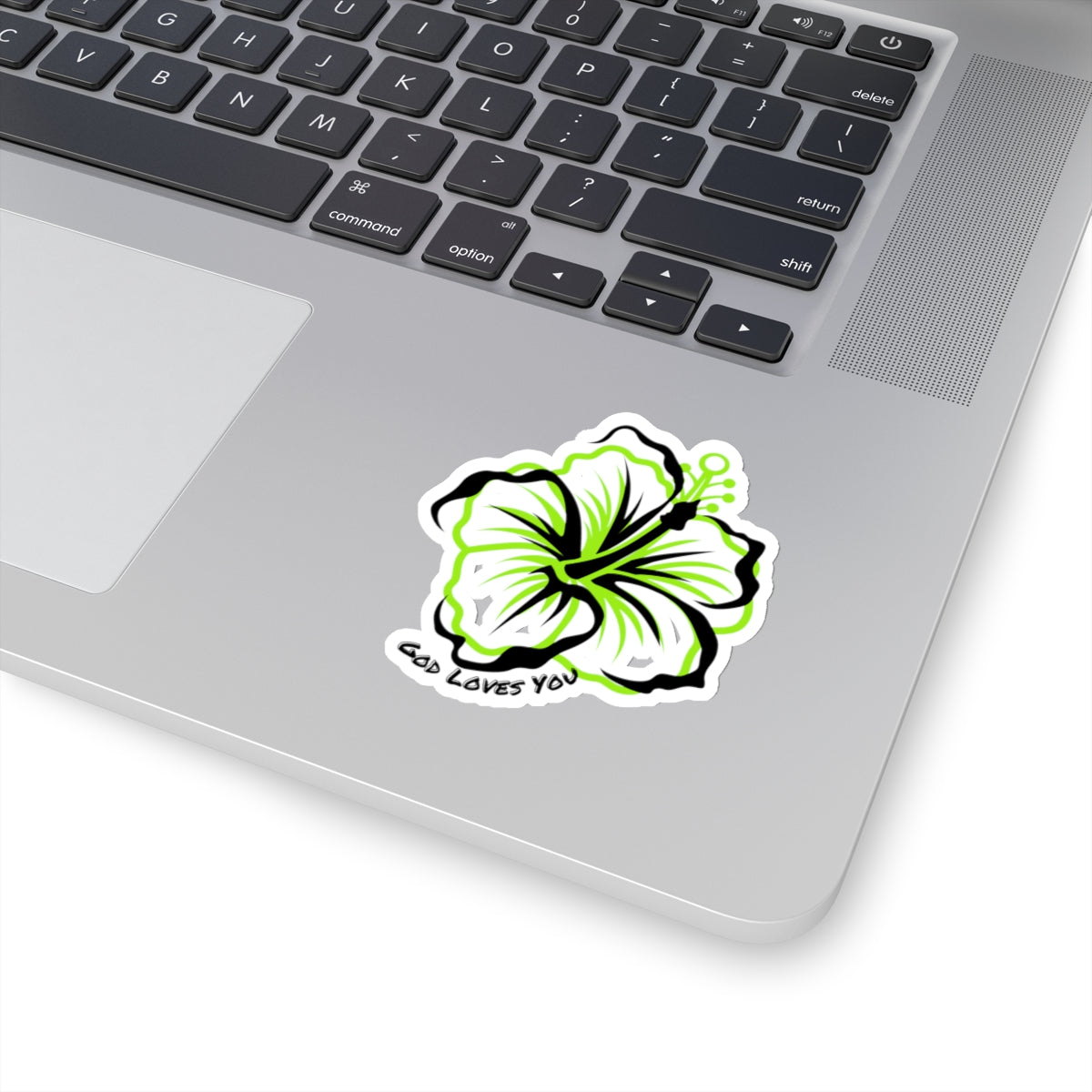 God Loves You Tropical Hibiscus Flower Sticker (Lime Green)