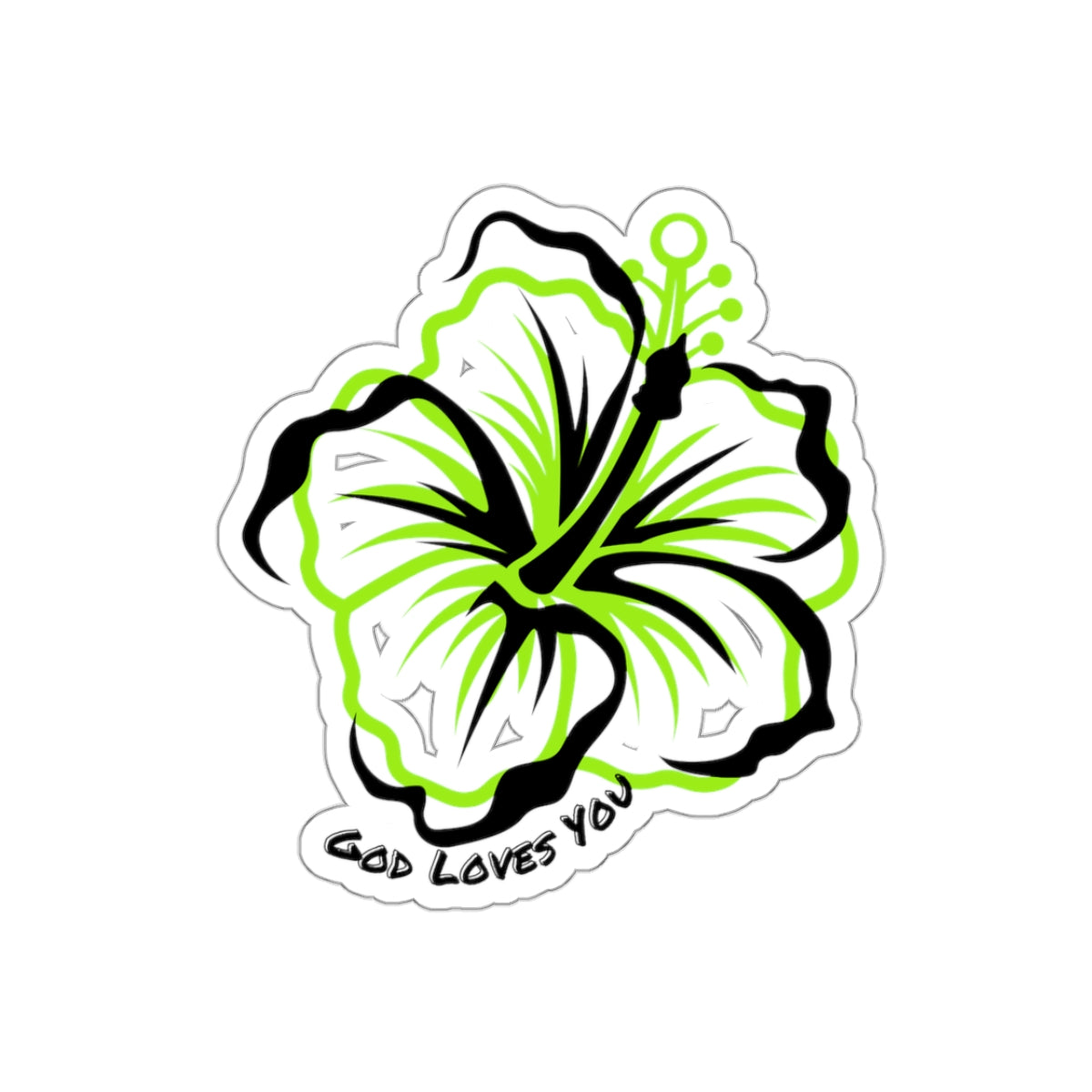God Loves You Tropical Hibiscus Flower Sticker (Lime Green)