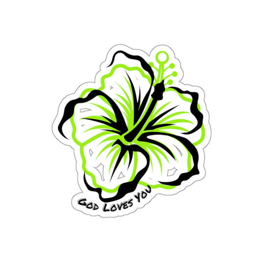 God Loves You Tropical Hibiscus Flower Sticker (Lime Green)
