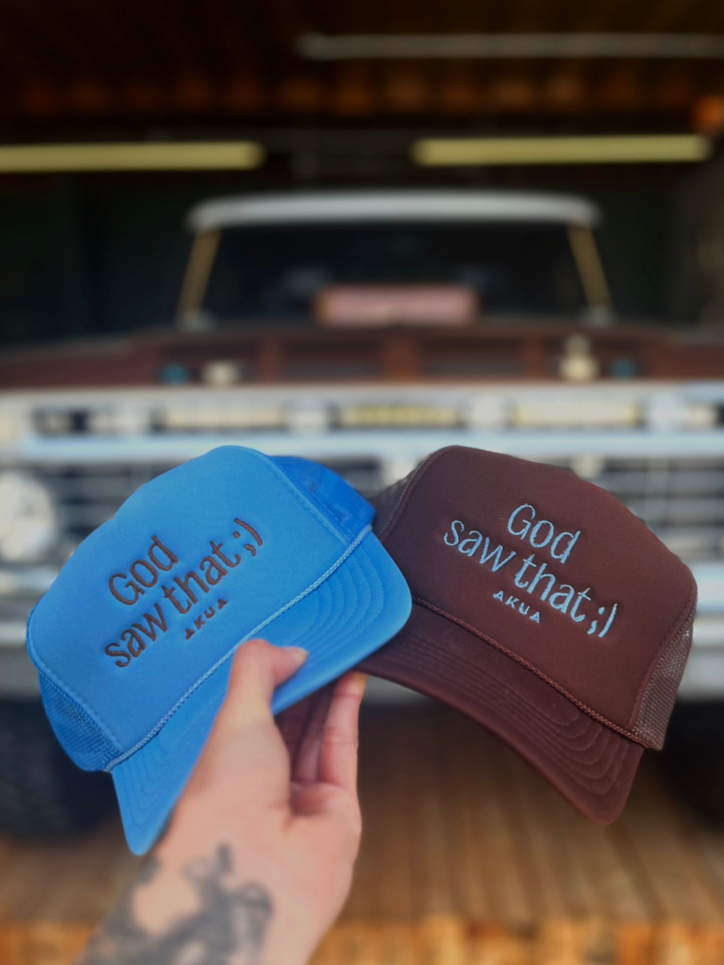 God Saw That Embroidered Trucker